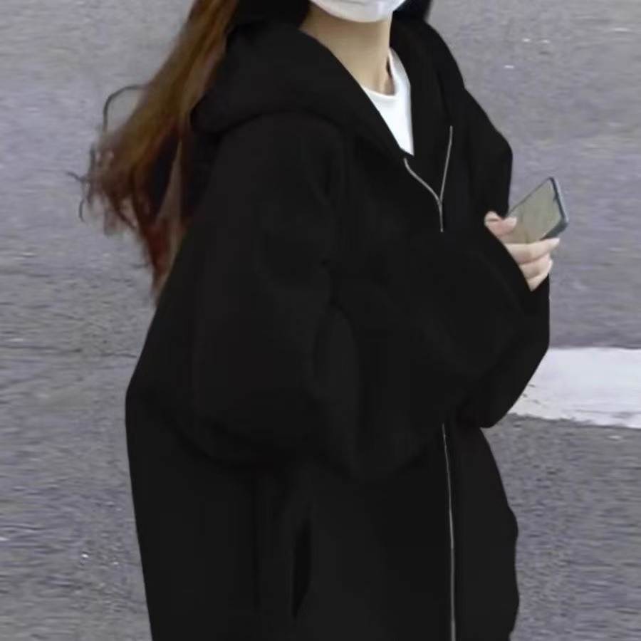 Picture of Trendy gray hooded women's sweatshirt 2025 season new fleece American retro niche casual trend jacket trend