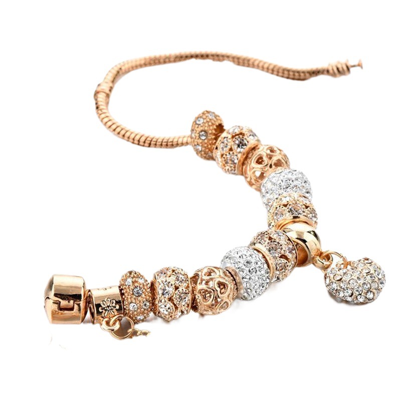 Amazon New Panjia Style Full Diamond Love KC Color Preserving Gold-plated Beaded Bracelet AliExpress