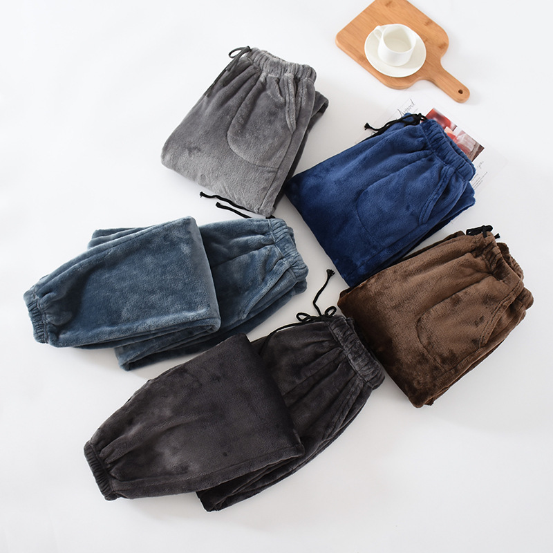 Picture of Men's Pajama Pants Fleece-Lined Thickeneded Warm Pants Pants Autumn and Winter Flannel Cuffed Home Wear Pants Large Size Loose