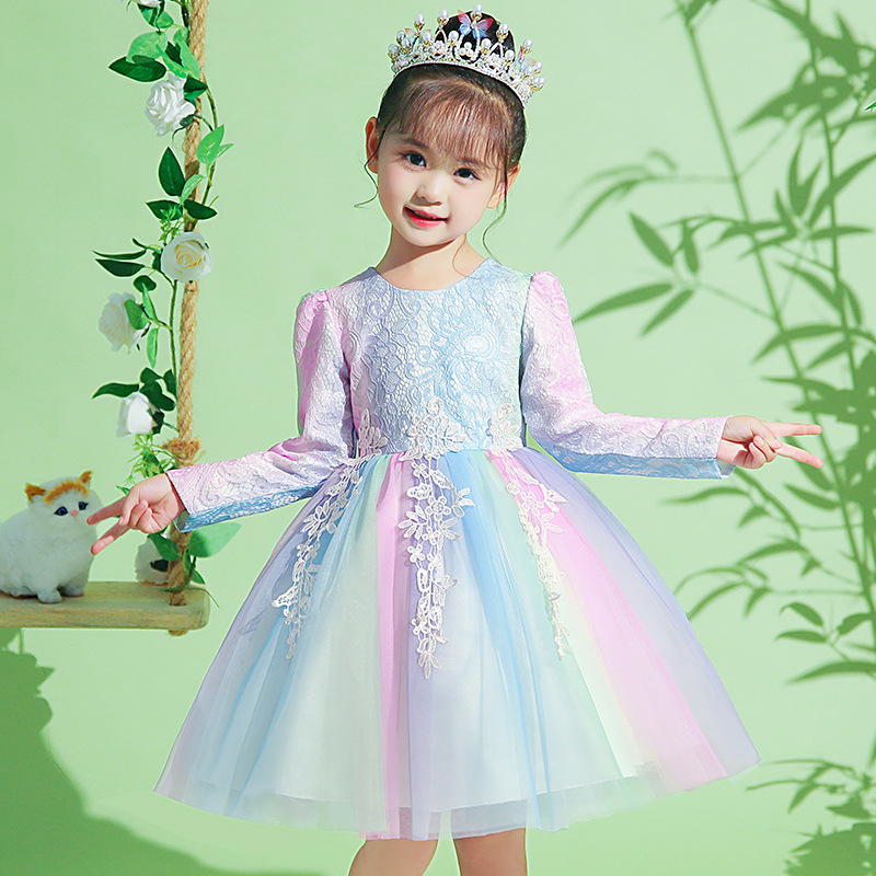 Picture of Girl's Autumn Dress dress 2024 New Style Girl's Long Sleeve Rainbow Princess Dress Birthday Tutu Dress for Autumn and Winter