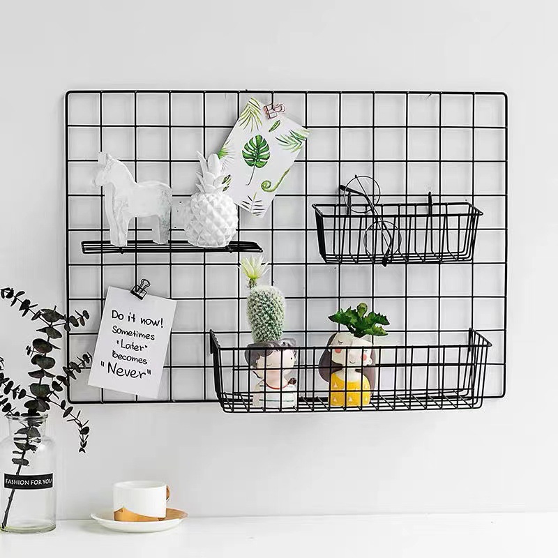 Tray Hanging Basket Hook ins Internet Popular Iron Grid Storage Basket Photo Wall Accessories Dormitory Storage Rack
