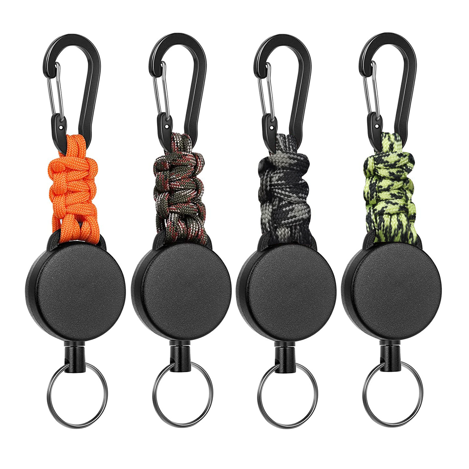 Black rebound three-color rope knitted retractable ABS high rebound carabiner anti-lost anti-theft keychain
