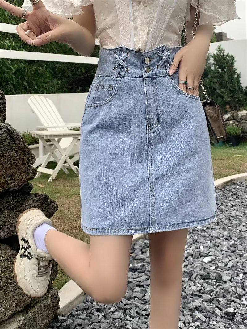 Light Color Denim Skirt Women's Summer High Waist Skirt Design Niche Skirt 2023 New Hip A- Line Skirt