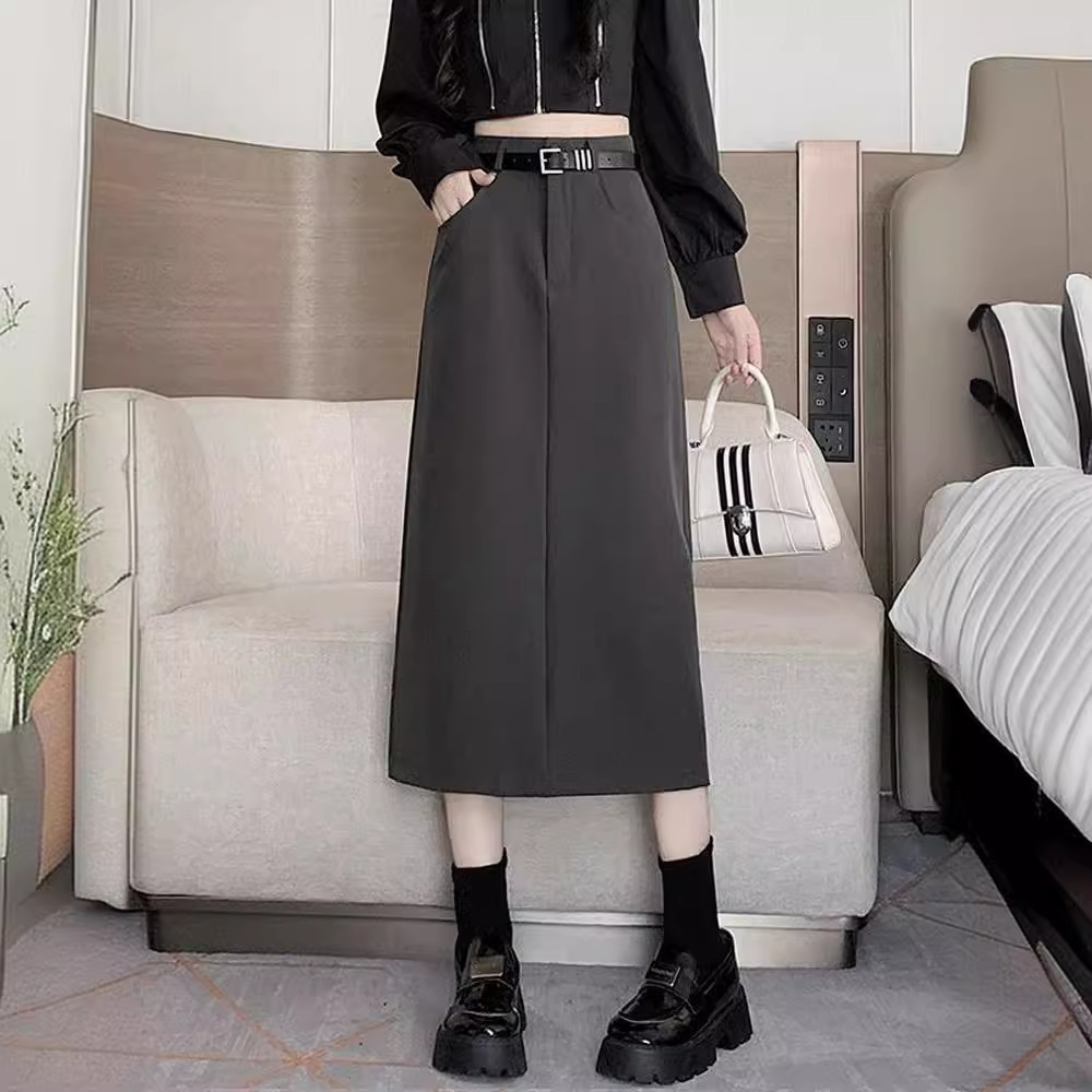 Black Suit Skirt Women's 2024 New Spring and Autumn Hot High Waist Slimming A- line Split Elegant All-match Skirt