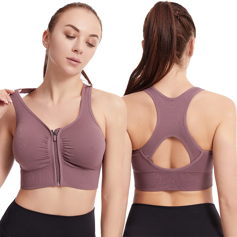 Picture of Shockproof Push-up Large Size Running Yoga Fitness Sports Bra Hollow Beauty Back Front Zipper Sports Underwear for Women