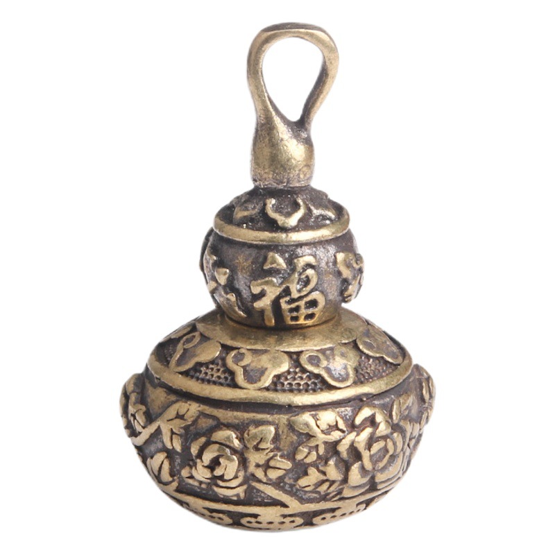 Pure brass old flower rich gourd key chain pendant can open Nafu gourd small copper stall wholesale