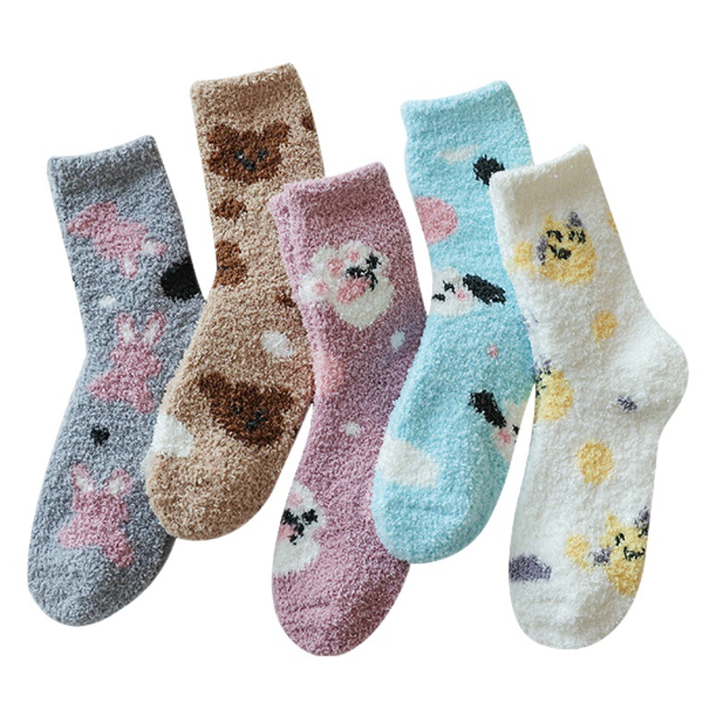 Cross-Border Autumn and Winter Warm Coral Fleece Mid-Calf Socks, Thickened Fleece Sleep Socks for Women, Home Maternity Floor Socks