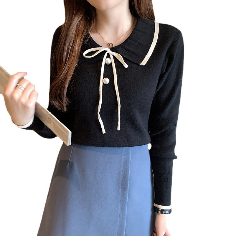 Picture of 2024 Spring and Autumn New Easiest for Match Doll Collar Bottoming Shirt Women's Long Sleeve Sweet Pullover Sweater with Knitted Sweater Top