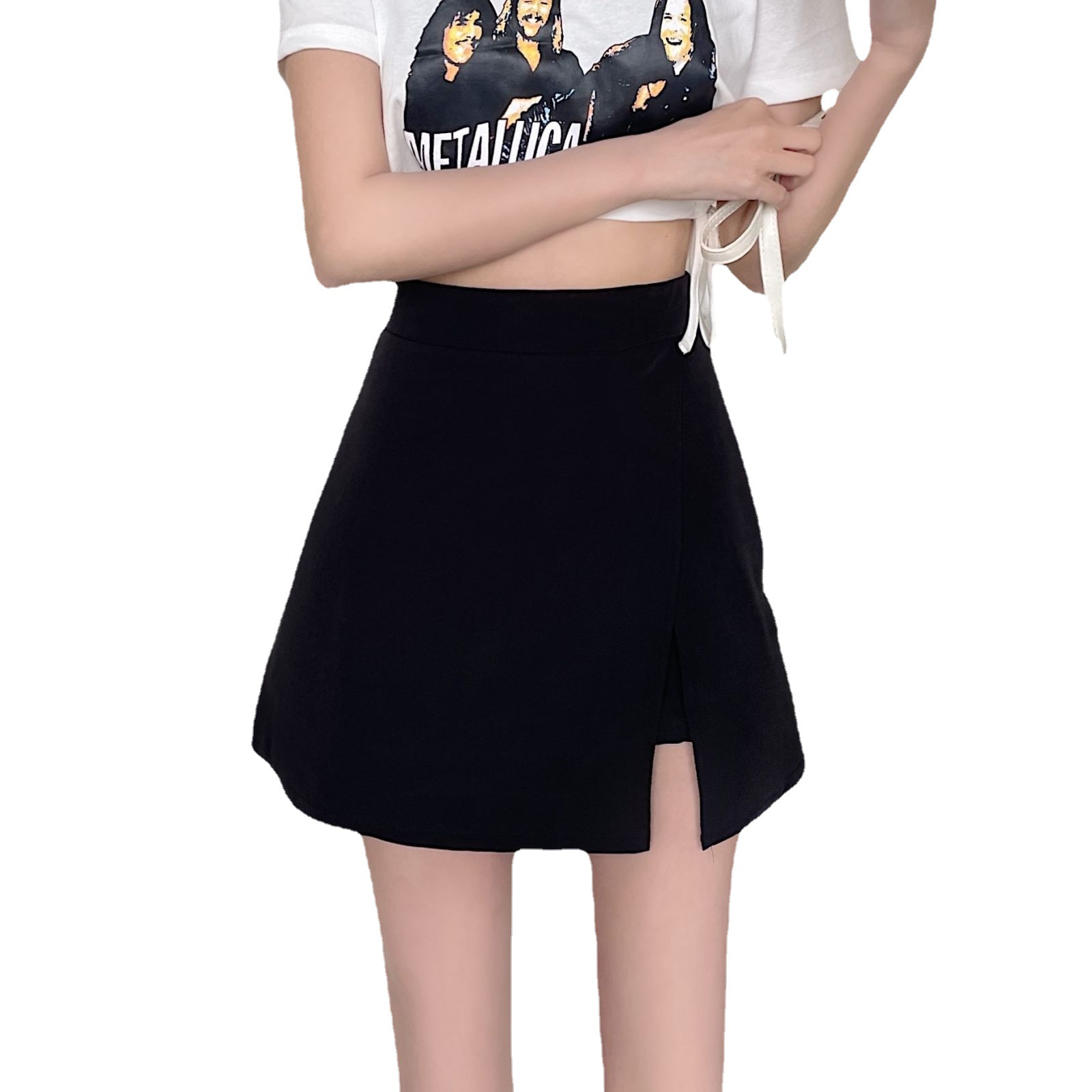 Picture of 2022 Summer New Large Size Chubby Girl Skirt Women's High Waist Anti-Light Split Skirt Slimming A- line Hip Skirt