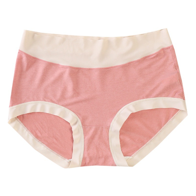 Contrasting Color Modal Traceless Women's Underwear Hip-lifting Belly-lifting Silk Bottom Mid-high Waist Large Size Girl's Briefs