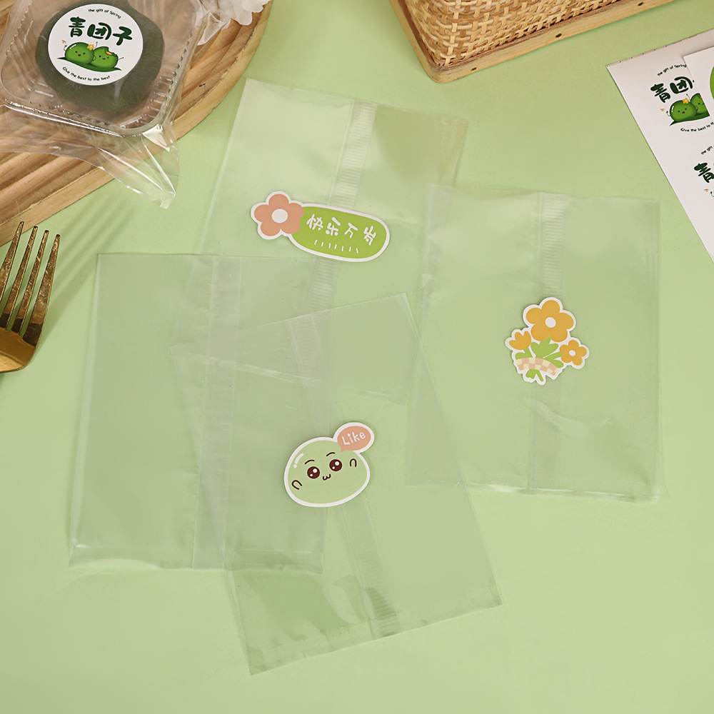 Factory wholesale packaging bag transparent machine sealed bag Qingming fruit transparent towormwood green group sticker sealing bag in stock