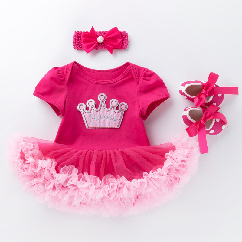 Picture of Cross-Border 2025 New Summer Clothes for Baby Girls Holiday Cartoon Short-Sleeved Rose Red Harem Skirt Three-Piece Suit Birthday Children's Skirt