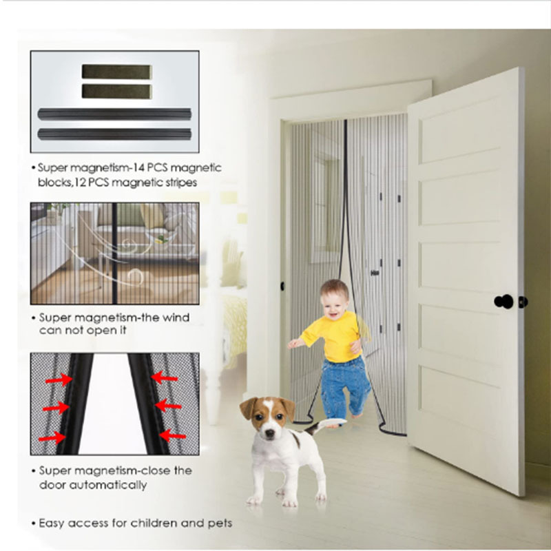 Anti-mosquito Door Curtain Mosquito Net Household Non-perforated Curtain Partition Curtain Magnet Self-absorption Summer Anti-fly Screen Mesh Velcro