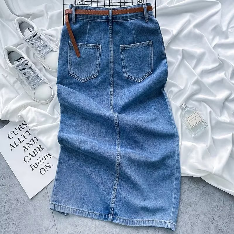 Picture of Blue High Waist Irregular Split Denim Skirt Women's 2023 Summer Slim-fit Slimming Sexy Hip Mid-length Skirt