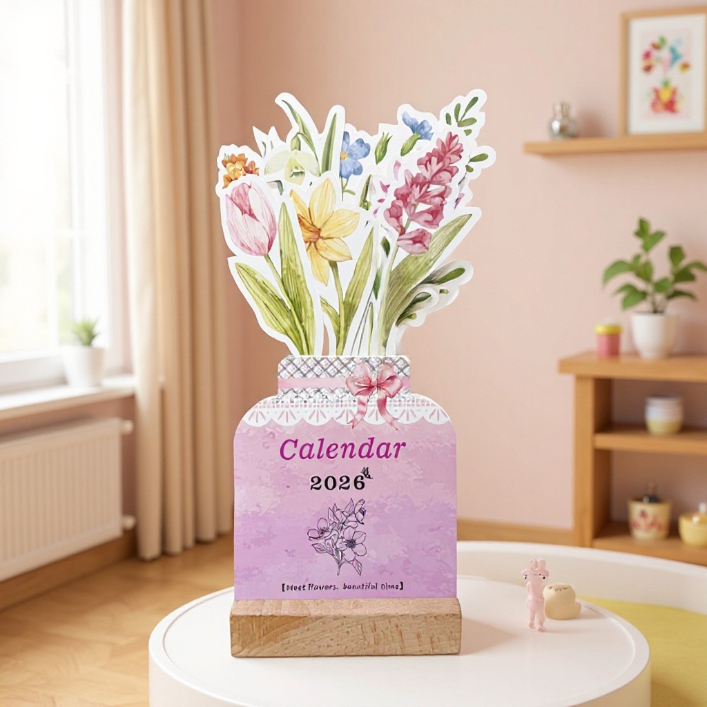Picture of 2026 Wooden Frame Desk Calendar Cute Creative Ins Mini Desk Calendar Production Decorative Ornaments Notepad Calendar Desk Calendar