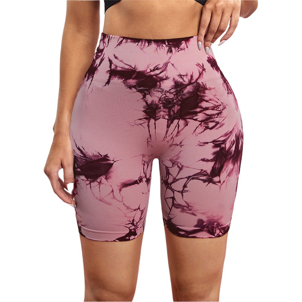 Picture of Spot Seamless Tie-Dye Style High-Waisted Quick-Drying Fitness Pants Peach Butt-Lifting Yoga Sports Tight Shorts