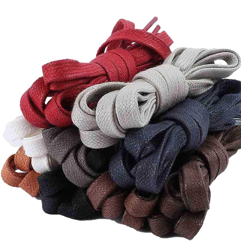 Flat Shoe Rope Pure Cotton Men's and Women's Casual Waxed Leather Shoe Laces Wide Black Coffee Brown Business Waxed Flat Shoelaces
