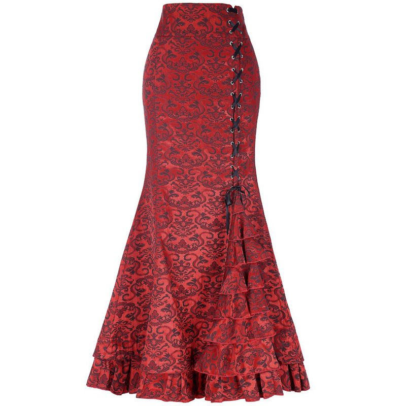 Picture of 2024 Halloween Jacquard Fishtail Skirt Steampunk Retro Skirt Gothic Skirt Victoria Long Skirt
