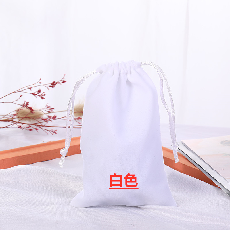 Picture of Boutique bunched flannel bag first jewelry seal text play packaging bag printed electronic products hand string gift storage bag