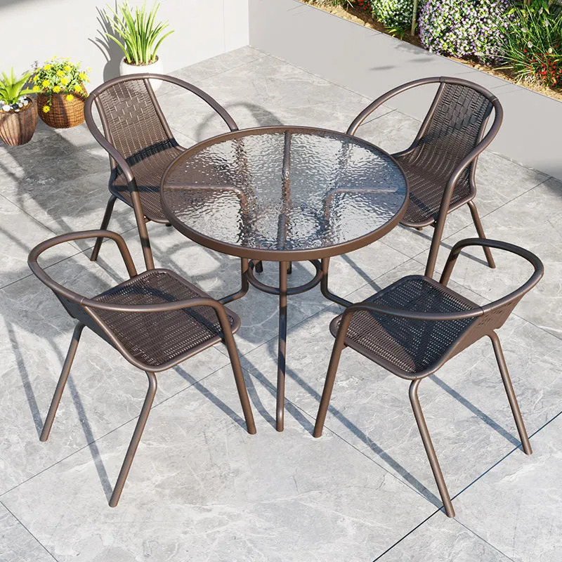 Outdoor Tables and Chairs Balcony Open-Air Table and Chairs Set Garden Modern Iron Tables and Chairs Outdoor Courtyard Leisure Table and Chairs with Umbrella