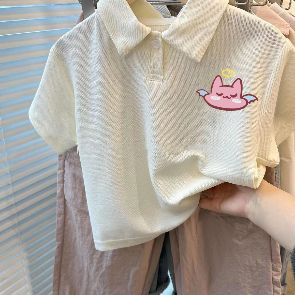 Picture of Summer Kidsren's Short-Sleeved Polo Collar T-Shirts for Boys and Girls Cartoon Casual Summer Clothes Korean Style Middle School Students Lapel Tops