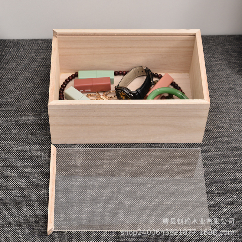 Customized Transparent Storage Box Desktop Pull-Out Wooden Box Specimen Solid Wood Display Box Souvenir Packaging Box Jewelry Box