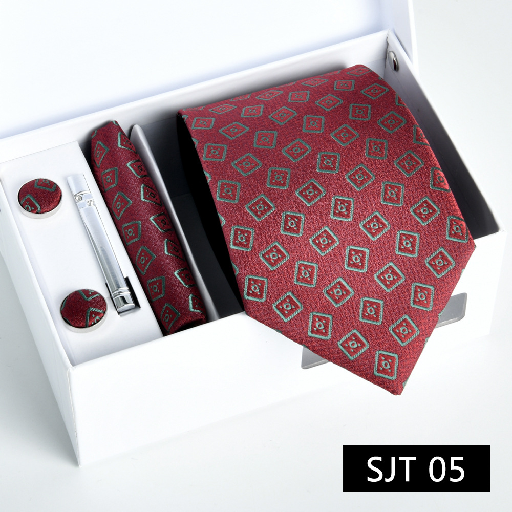Picture of Tie formal business executive 5-piece gift box wedding = = groom wedding festive wine red in stock new