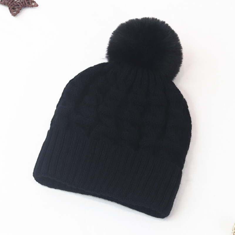 Picture of Hat Women's Korean-style new hat fur ball thickened thick wool knitted hat autumn and winter warm earmuffs hat student fleece-lined