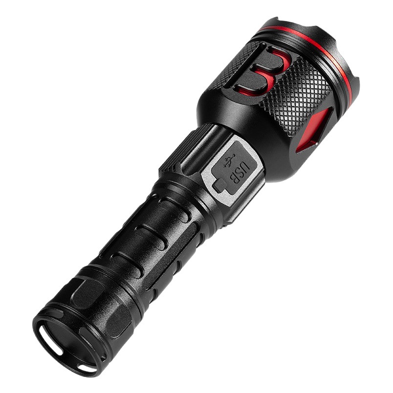 Cross-border new strong light USB output rechargeable zoom LED laser long-range aluminum alloy outdoor lighting flashlight