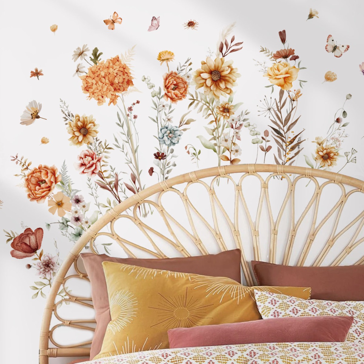 Bohemian Flower Wall Stickers Bedroom Living Room Children's Room Decorative Painting Wall Beautification Self-Adhesive Sticker Amazon