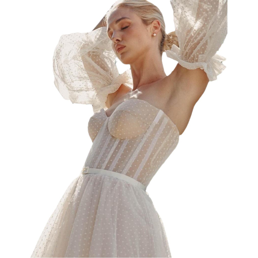 Foreign Trade Strapless Bubble Sleeve Super Fairy Princess Mori Bride Wedding Dress Sweet Off-Shoulder Travel Light Veil Bride Morning Gown