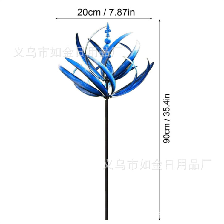 Picture of molino de viento giratorio power wind rotating blue Lotus metal windmill courtyard decoration