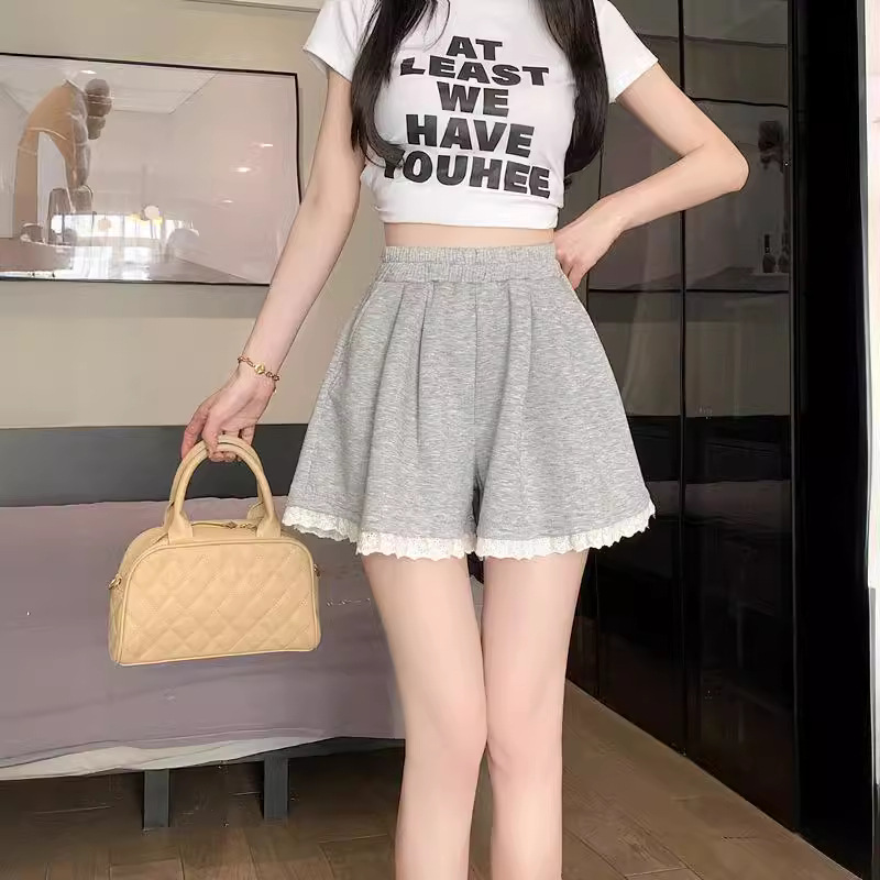 Design Sense Lace Lace White Shorts Women's Casual Sports Pants Summer Loose Wide-leg Pants All-match A- shaped Pants