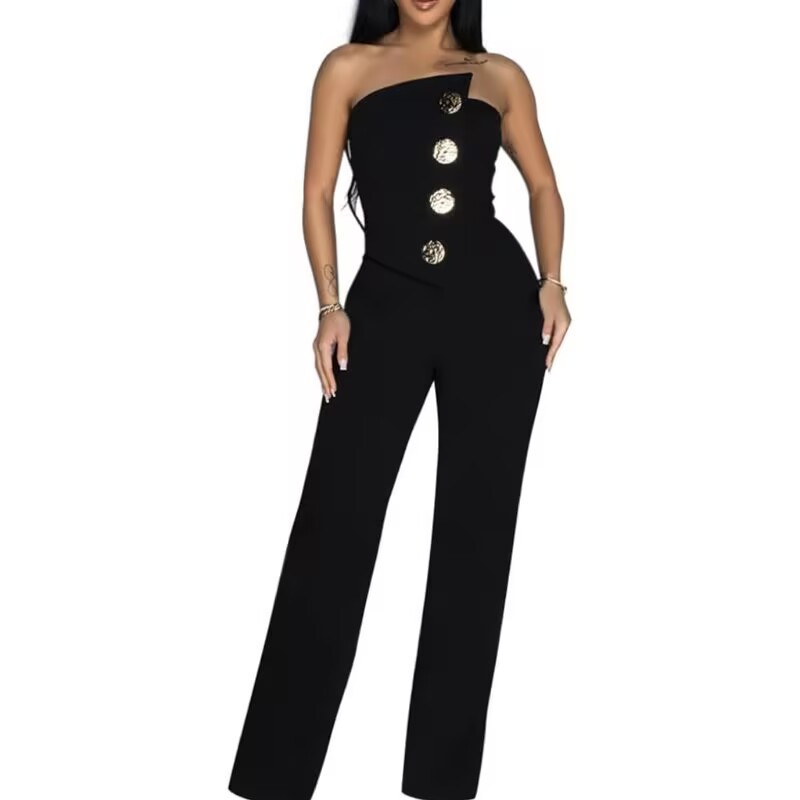 Europe and the United States Amazon cross-border e-commerce factory supply new sleeveless strapless irregular design wide leg jumpsuit