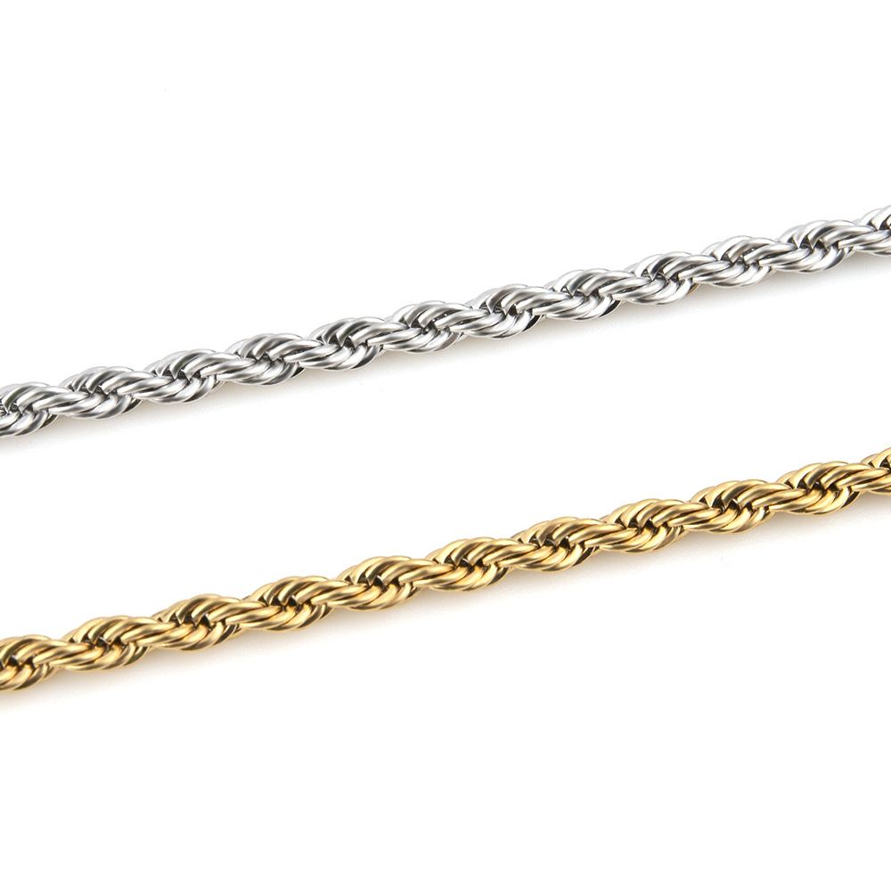 Picture of Stainless Steel Twist Chain Vacuum Color Retention Electroplating Non-Fading Gold Necklace Titanium Steel Hip-Hop Men's Chain Chain