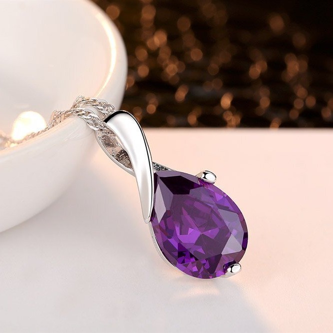 Picture of AliExpress Hot Jewelry Pendant Korean Amethyst Water Drop Necklace Women's Trendy Internet Celebrity Simple Elegant Clavicle Chain