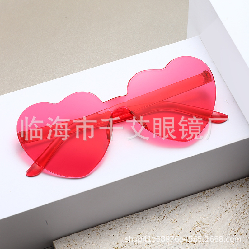 Picture of Heart Sunglasses, Heart Sunglasses, Jelly Color Rimless Heart-Shaped One-Piece Glasses, Dazzling Color Glasses