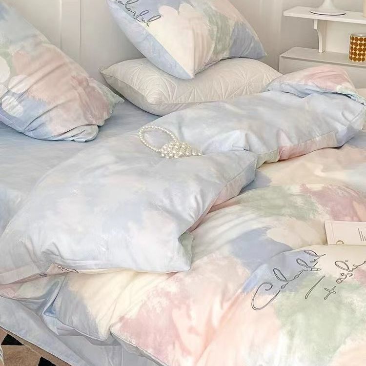 Picture of Four Seasons Washed Cotton ins Quilt Cover Four-piece Set Student Dormitory Bed Sheet Double Three-piece Set Quilt Cover Bedding
