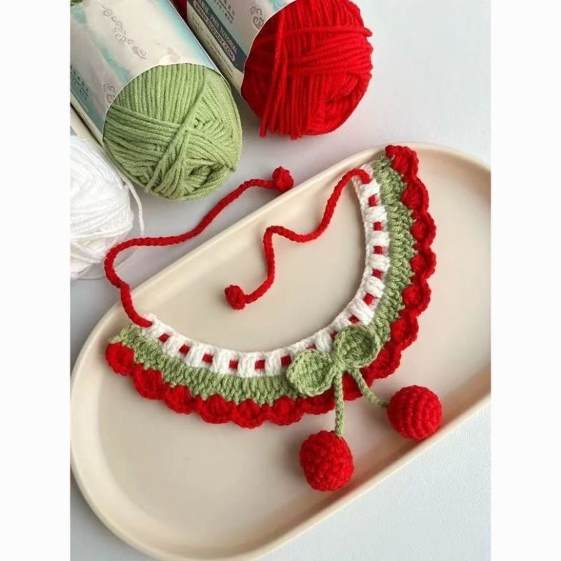 Picture of Wool Crochet Milk Cotton Cute Cat Collar Scarf DIY Homemade Material Package Hand-Knitted Pet