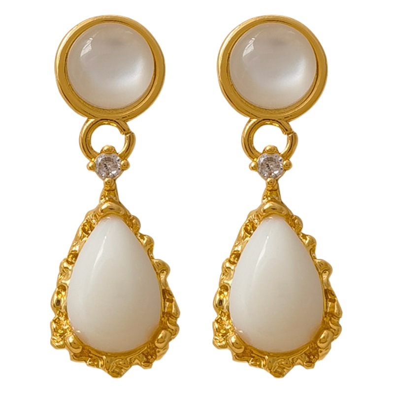 Original S925 Silver Needle Retro Hong Kong-style Elegant Drop-shaped Earrings Temperament Court-style High-end Ear Studs for Women 1558