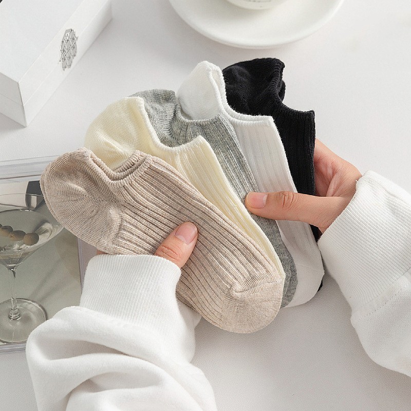 Socks Women's Summer Double Needle Invisible Socks Solid Color Cotton Socks Japanese All-match Non-slip Spring and Summer Short Socks Automatic Distribution