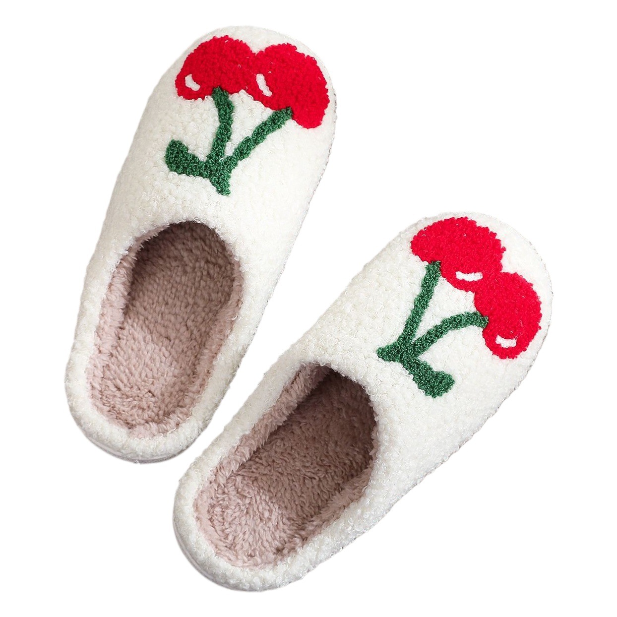 Winter cute cherry cotton slippers spring cotton home indoor thickened warm plush embroidered slippers for women cross-border