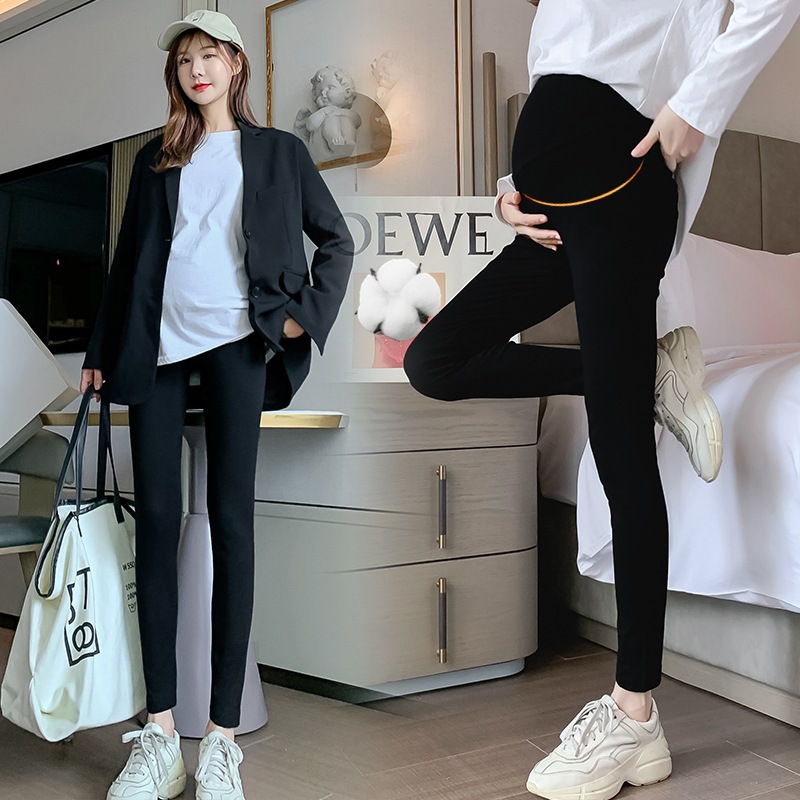 Picture of Pregnant women's pants spring and autumn leggings belly support pants adjustable solid color thin Korean style pregnant women's cropped pants skinny pants