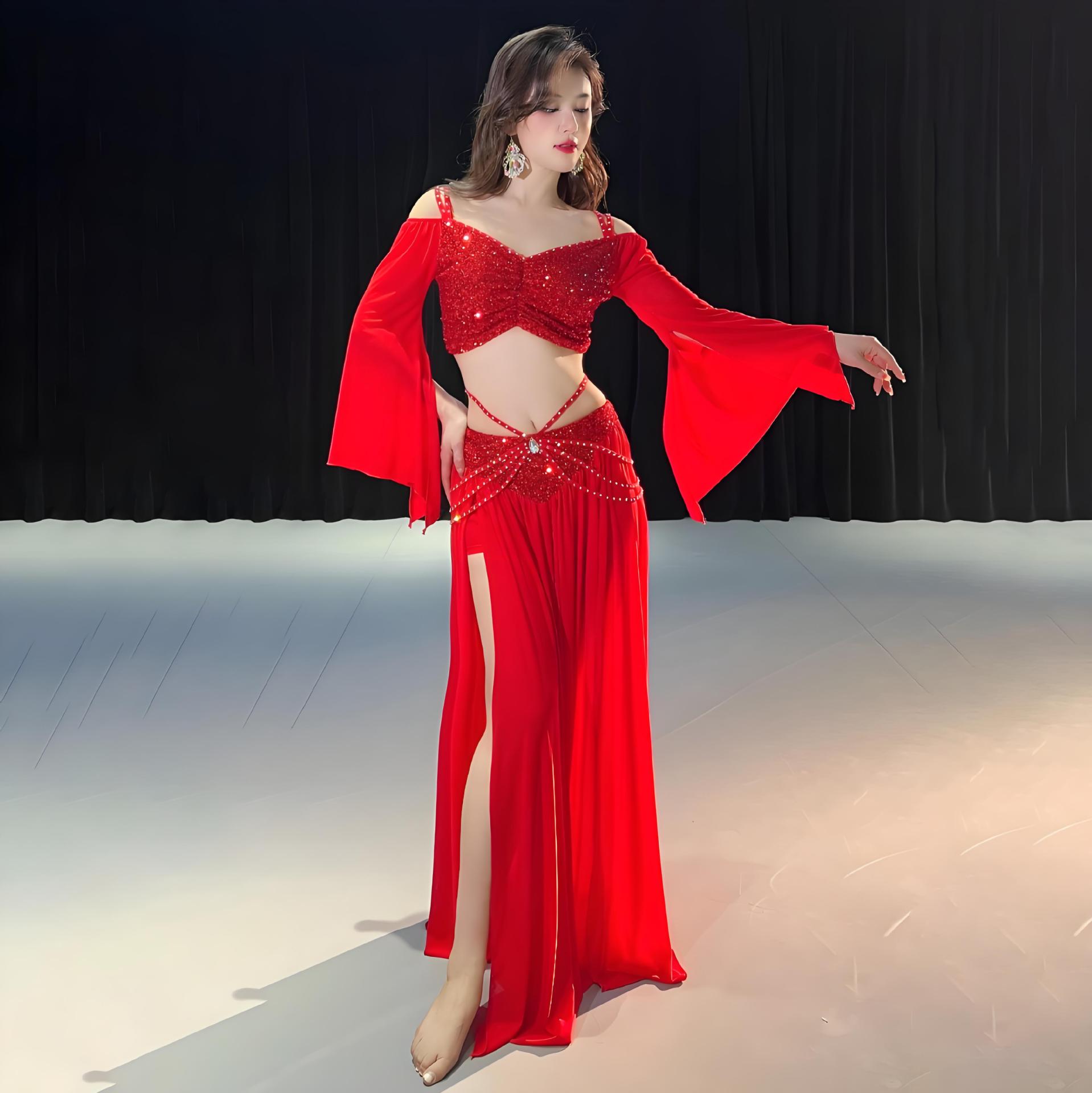 Picture of Dancers Original Niche Design Belly Dance Costume Sequins Spring Mesh Training Class Clothes suit 5090