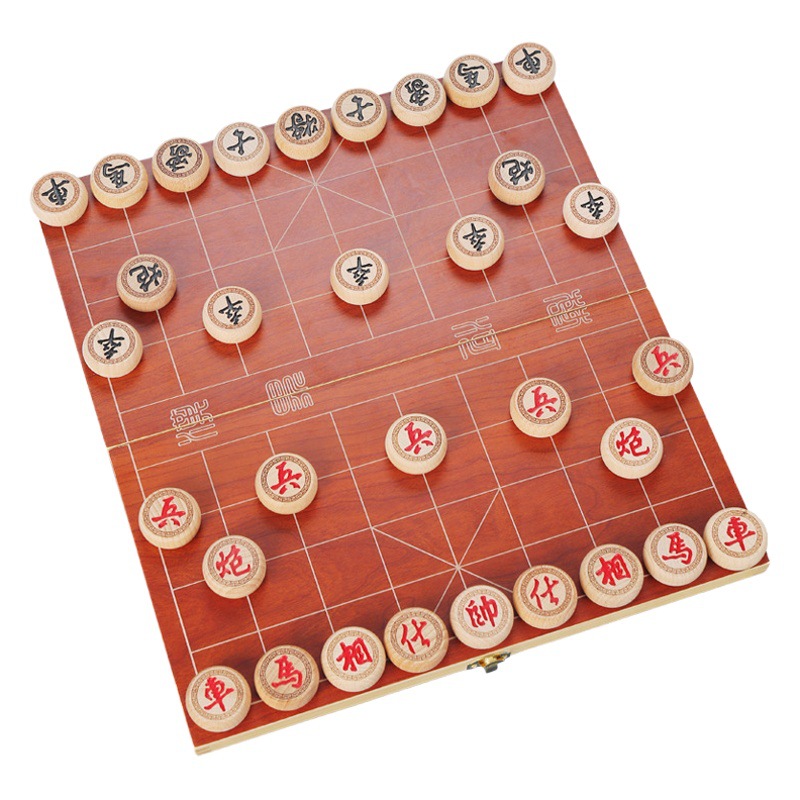 Heilong Wooden Chinese Chess Board Set Adult Student Casual Chess and Card Large Engraved Beech Wood Chess