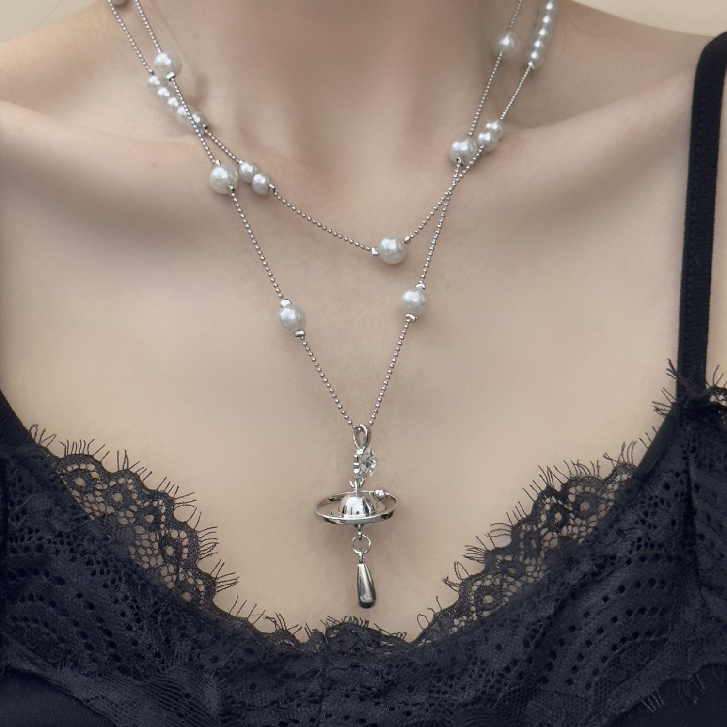 Stacked with beautiful pearls long multi-layer vintage necklace white love rare long personalized sweater chain