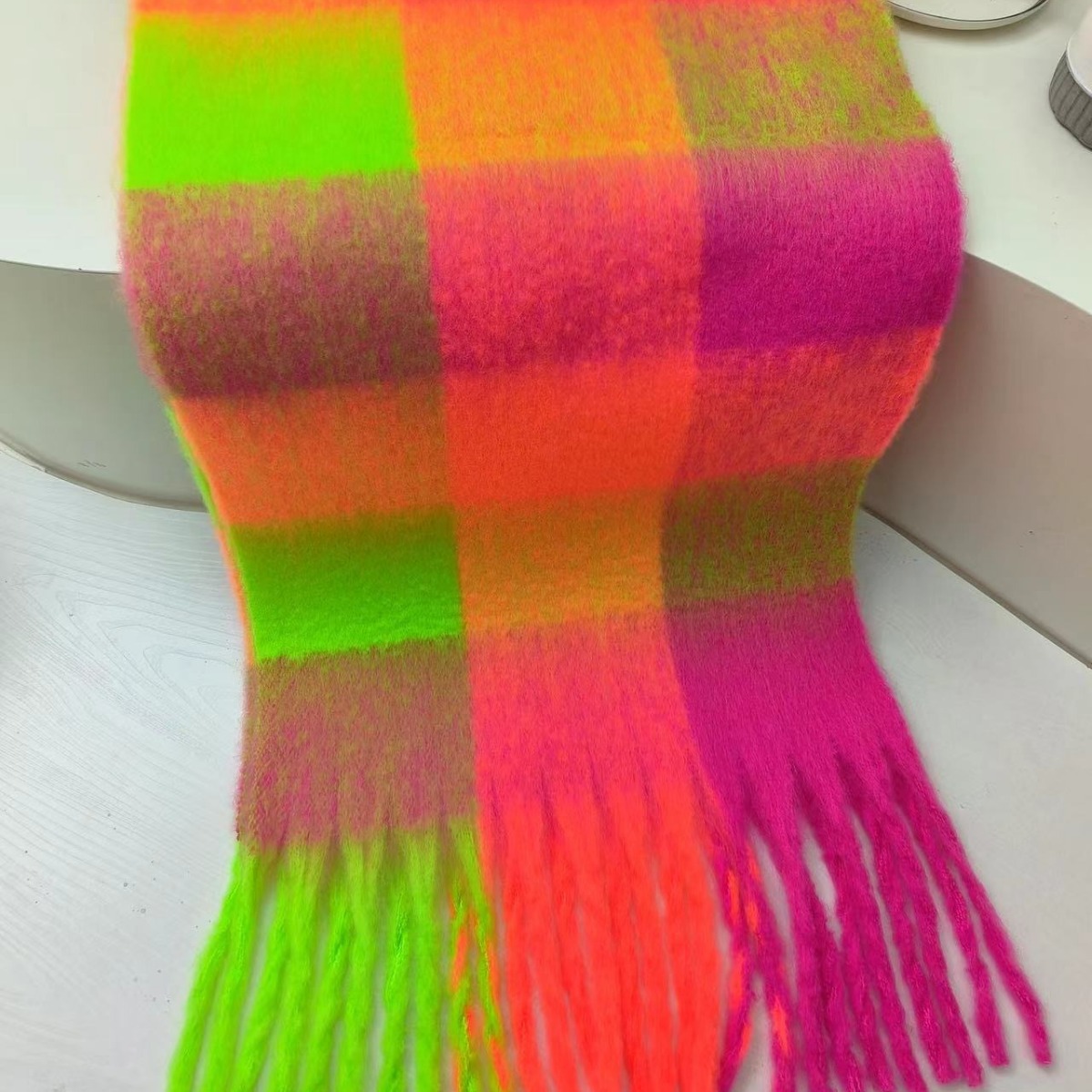AC Plaid Scarf Women's Winter High-end Autumn and Winter Thickened Warm Solid Color Scarf Fashion All-match Shawl Foreign Trade