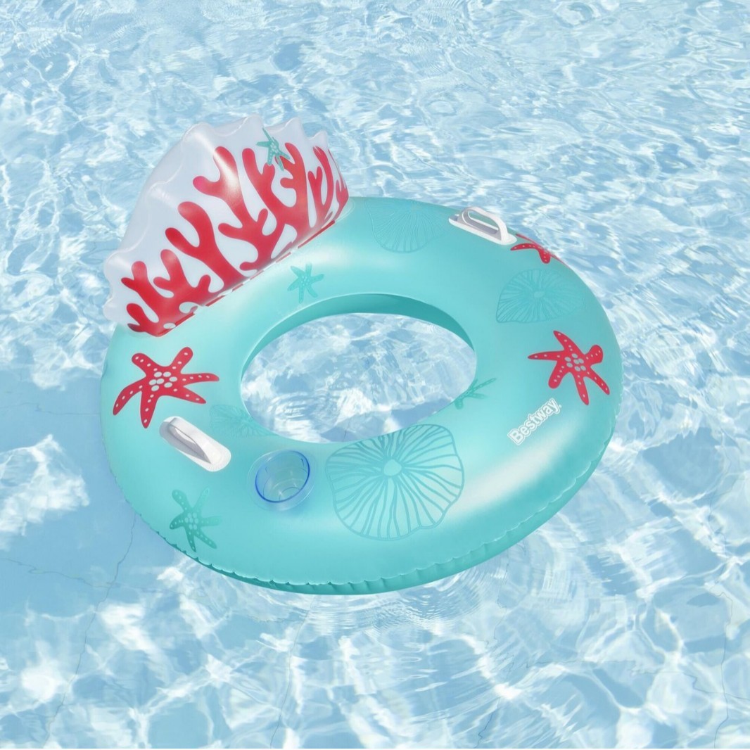Picture of Water Inflatable Floating Row Floating Bed Queen Adult Pool Leisure Chair Floating Cushion with Backrest and Cup Holder