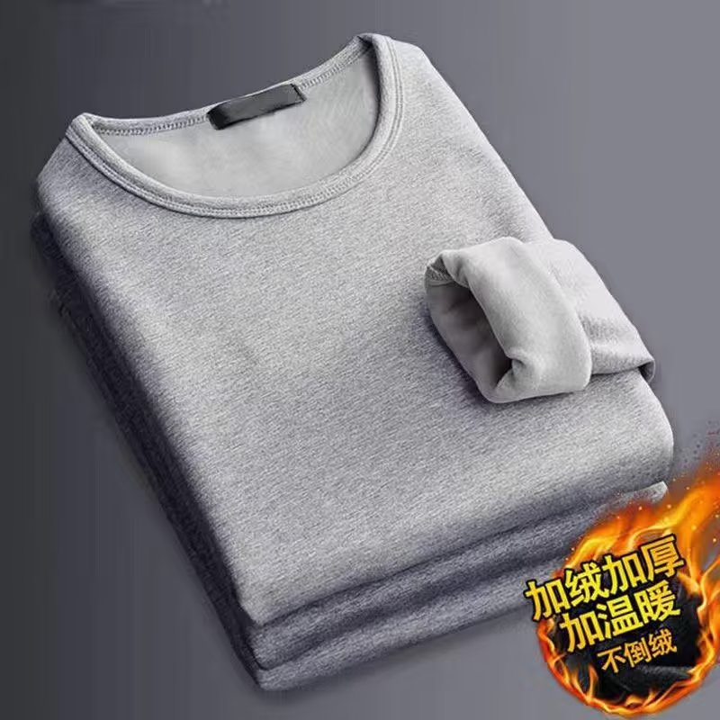Picture of Long-sleeved T-shirt Women's Winter Trendy Brand Solid Color Crewneck Base Shirt fleece-lined Thickened Warm Inner Clothes Trendy T-shirt