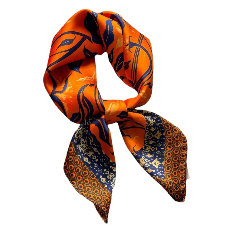 Small Xiangfeng Scarf Square Scarf Black and White Professional Scarf Satin Imitation Silk Scarf New Printed Hair Scarf Wholesale 70